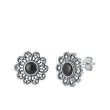 Load image into Gallery viewer, Sterling Silver Oxidized Black Agate Earrings Face Height-15.6mm