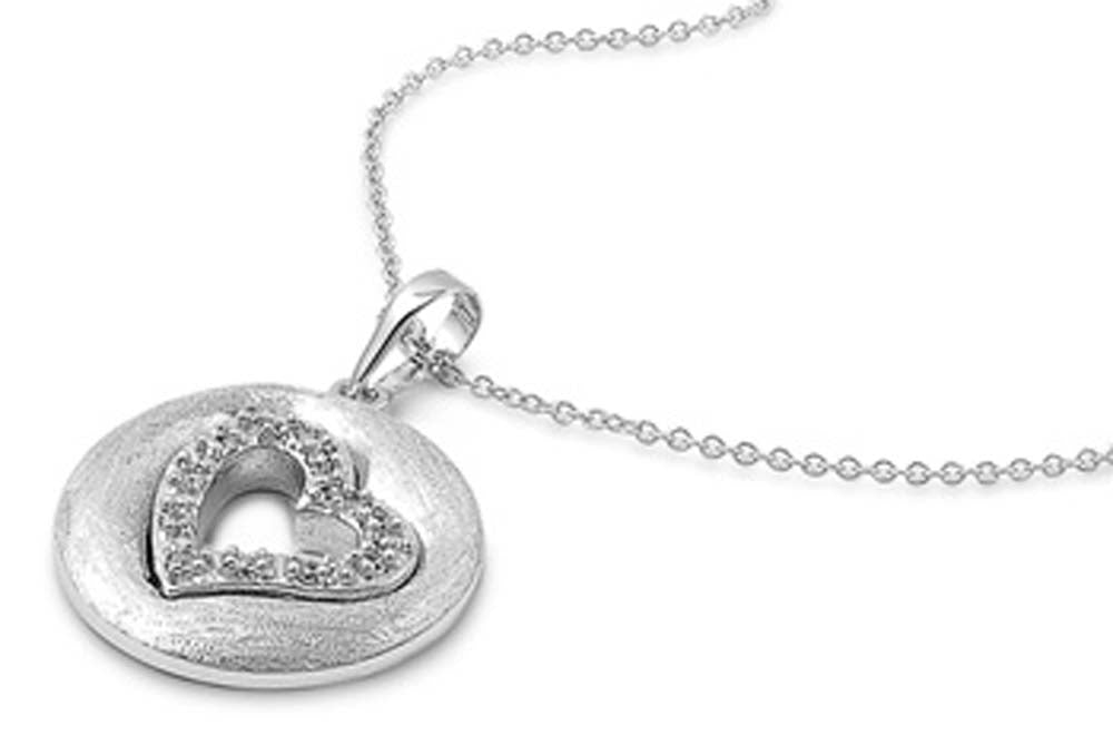 Sterling Silver Necklace Heart With CZ