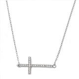 Sterling Silver Sideway Cross Clear CZ Necklace