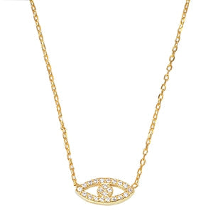 Sterling Silver Yellow Gold Plated Evil Eye Clear CZ Necklace