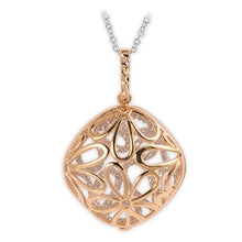 Load image into Gallery viewer, Sterling Silver Rose Gold Plated Diamond Flower Clear CZ Necklace