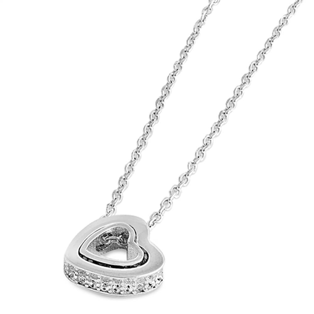 Sterling Silver Clear CZ Double Heart Necklace
