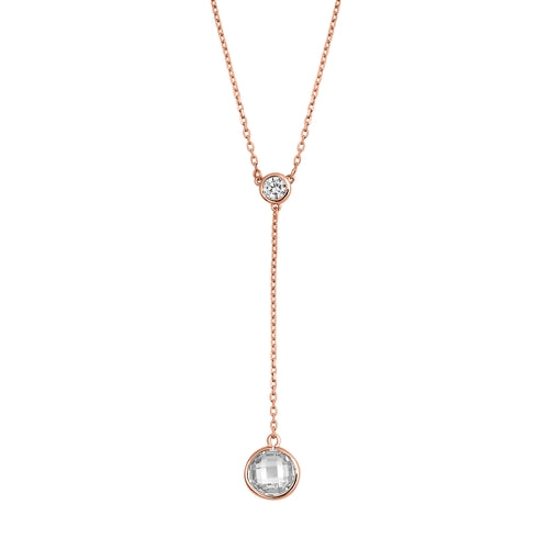 Sterling Silver Rose Gold Plated Double Rounds Clear CZ Necklace