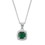 Sterling Silver Square Emerald And Clear CZ Necklace
