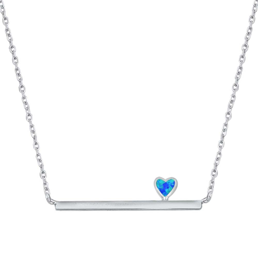 Sterling Silver Blue Lab Opal Heart and Bar Necklace