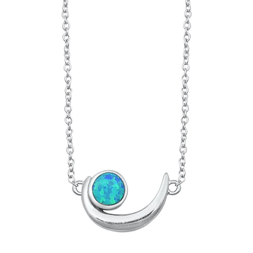 Sterling Silver Blue Lab Opal Crescent Moon Necklace
