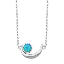 Load image into Gallery viewer, Sterling Silver Blue Lab Opal Crescent Moon Necklace