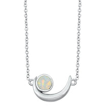 Load image into Gallery viewer, Sterling Silver White Lab Opal Crescent Moon Necklace