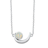 Sterling Silver White Lab Opal Crescent Moon Necklace