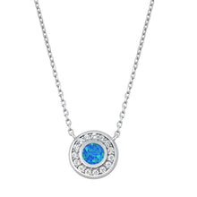 Load image into Gallery viewer, Sterling Silver Round Blue Opal CZ Necklaces