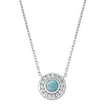 Sterling Silver Round Larimar And Clear CZ Necklace