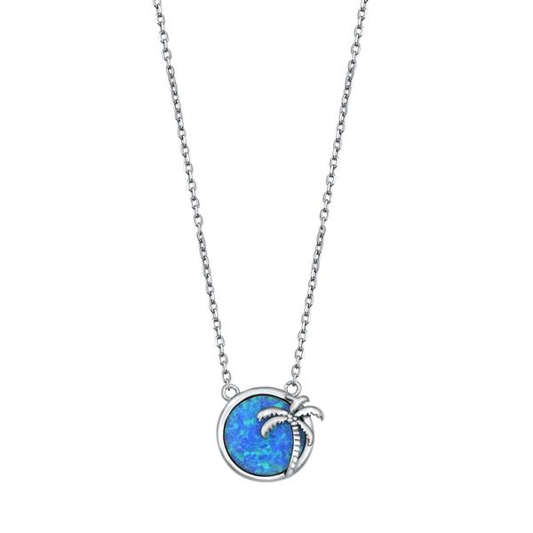 Sterling Silver Palm Tree Blue Lab Opal Necklace