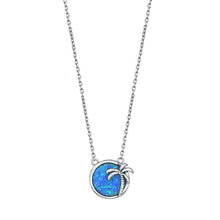 Load image into Gallery viewer, Sterling Silver Palm Tree Blue Lab Opal Necklace