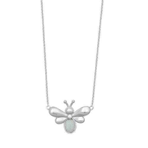 Sterling Silver Firefly White Lab Opal Necklace