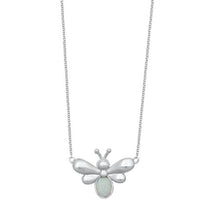 Load image into Gallery viewer, Sterling Silver Firefly White Lab Opal Necklace