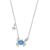 Sterling Silver Starfish Crab Blue Lab Opal Necklace