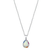 Load image into Gallery viewer, Sterling Silver Tear Drop White Lab Opal And Multi Colored CZ Necklace