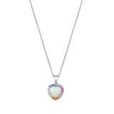 Sterling Silver Heart White Lab Opal And Multi Colored CZ Necklace