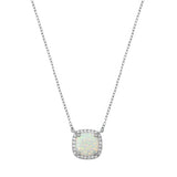Sterling Silver Square White Lab Opal And Clear CZ Necklace