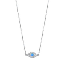Load image into Gallery viewer, Sterling Silver Eye Blue Lab Opal And Clear CZ Necklace