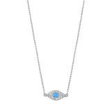Sterling Silver Eye Blue Lab Opal And Clear CZ Necklace