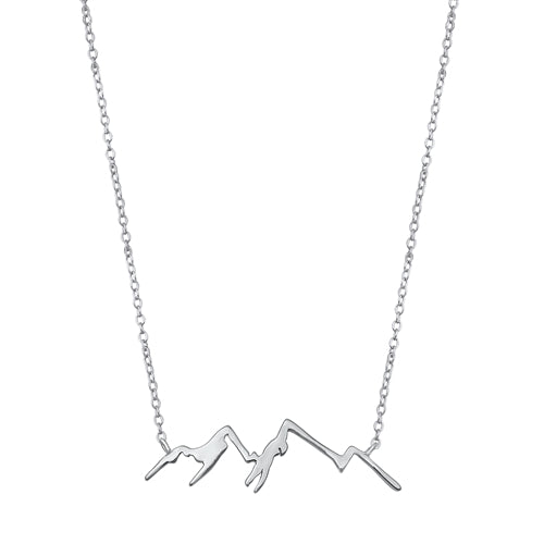 Sterling Silver Rhodium Plated Mountain Necklace Length-16+2inches Extension, Charm Height-9.6mm