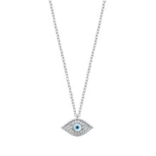 Load image into Gallery viewer, Sterling Silver Rhodium Plated Evil Eye Clear CZ And Mother Of Pearl Necklace Length-16+2inches Extension, Charm Height-9.8mm