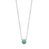 Sterling Silver Round Genuine Turquoise Necklace Length-15+3inches Extension