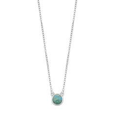 Sterling Silver Round Genuine Turquoise Necklace Length-15+3inches Extension