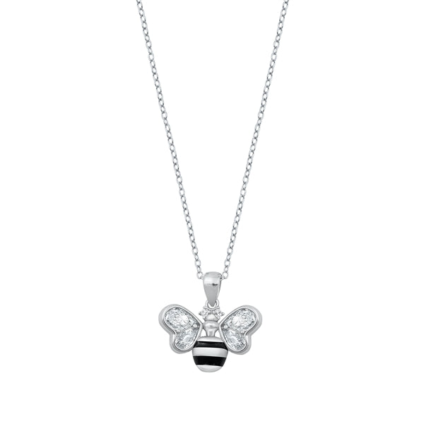 Sterling Silver Rhodium Plated Bee CZ Necklace