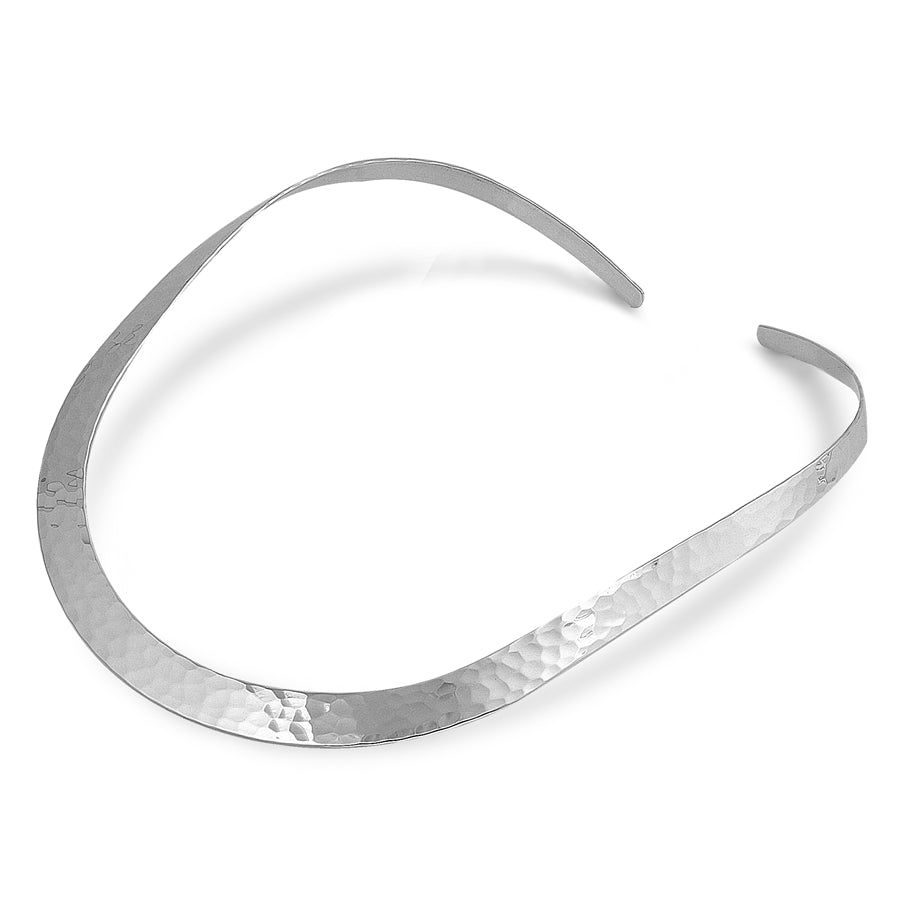 Sterling Silver Flat Hammered Choker Necklace