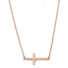 Sterling Silver Rose Gold Plated Sideway Cross Necklace