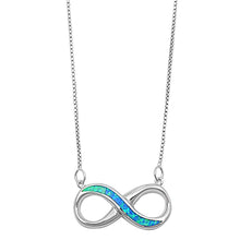 Load image into Gallery viewer, Sterling Silver Blue Lab Opal Infinity Necklaces