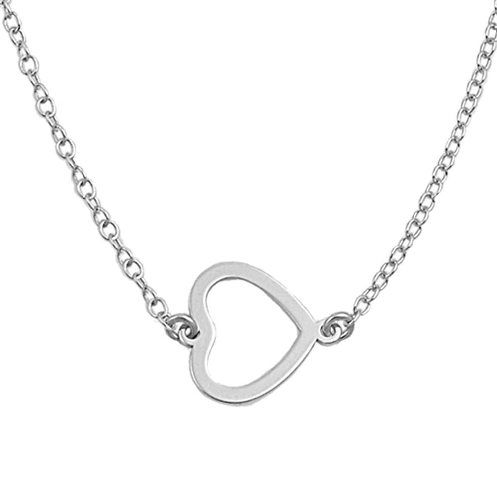 Sterling Silver Italian Sideways Open Heart Necklace