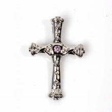 Load image into Gallery viewer, Sterling Silver With Pink And Clear Cubic Zirconia Cross PendantAnd Pendant Height 30mm