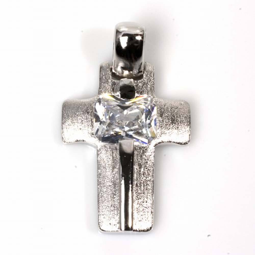 Sterling Silver With Clear Cubic Zirconia Cross PendantAnd Height 35mm