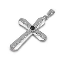 Load image into Gallery viewer, Sterling Silver Stylish Cross Pendant with Clear and Black CZ StoneAnd Pendant Height of 33MM