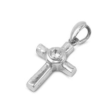 Load image into Gallery viewer, High Polished Sterling Silver Stylish Cross Pendant with Clear CZ Stone on the MiddleAnd Pendant Height of 23MM