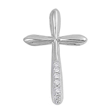 Load image into Gallery viewer, High Polished Sterling Silver Cross Pendant with Round Clear CZ Stones in The BottomAnd Pendant Height of 25MM