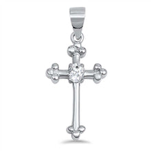 Load image into Gallery viewer, Sterling Silver Budded Cross Pendant with Clear CZ Stone in the CenterAnd Pendant Height of 22MM