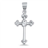 Sterling Silver Budded Cross Pendant with Clear CZ Stone in the CenterAnd Pendant Height of 22MM