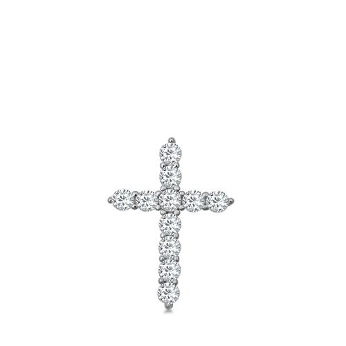 Sterling Silver Rhodium Plated Cross Clear CZ Pendant Pendant Height-23mm