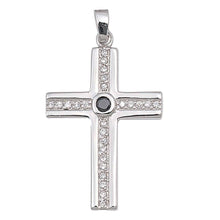 Load image into Gallery viewer, Sterling Silver With Black And Clear Cubic Zirconia Cross PendantAnd Pendant Height 33mm