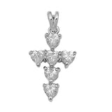 Sterling Silver Heart Shape Cubic Zirconia Cross PendantAnd Pendant Height 19 mm