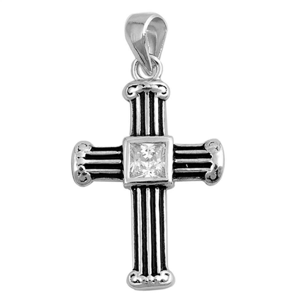 Sterling Silver With Cubic Zirconia Cross PendantAnd Pendant Height 23mm