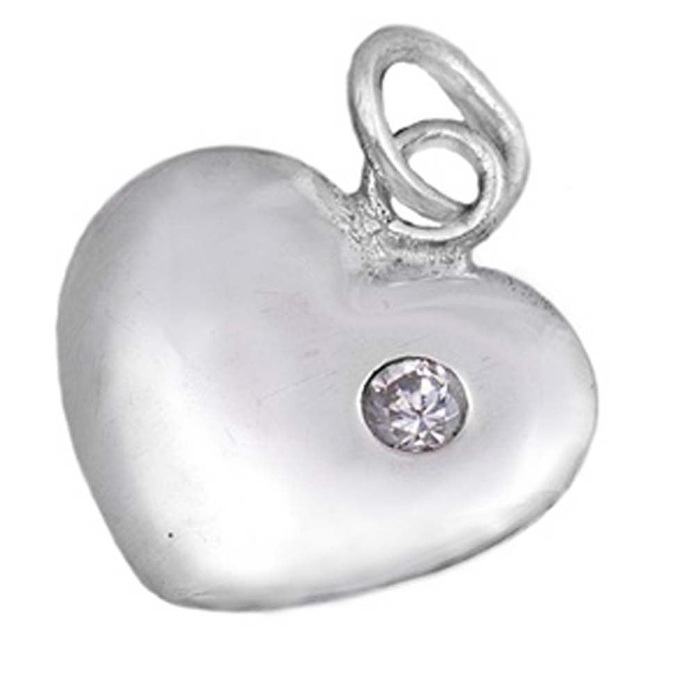 Sterling Silver Heart Pendant with CZAnd Pendant Height 16mm