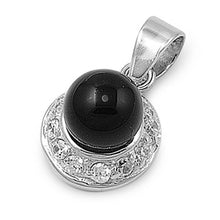 Load image into Gallery viewer, Sterling Silver Black Onyx And Clear Round Ball  Shaped CZ PendantAnd Pendant Size 20 mm