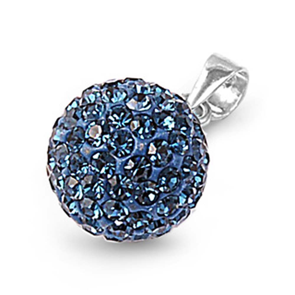 Sterling Silver Elegant Ferido Ball Pendant Paved with Montana Blue Crystals
