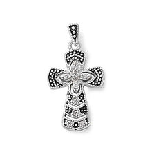 Load image into Gallery viewer, Sterling Silver Elegant Medieval Cross Pendant Paved with Simulated Diamonds