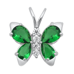 Sterling Silver Butterfly Emerald CZ Pendant